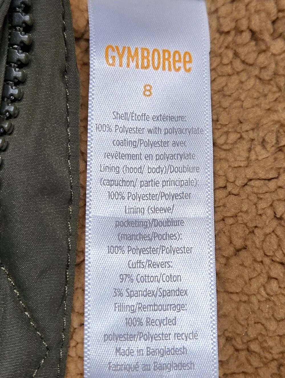 NWT Gymboree Boys 8 Sherpa Lined Quilted Hooded Coat Olive Green